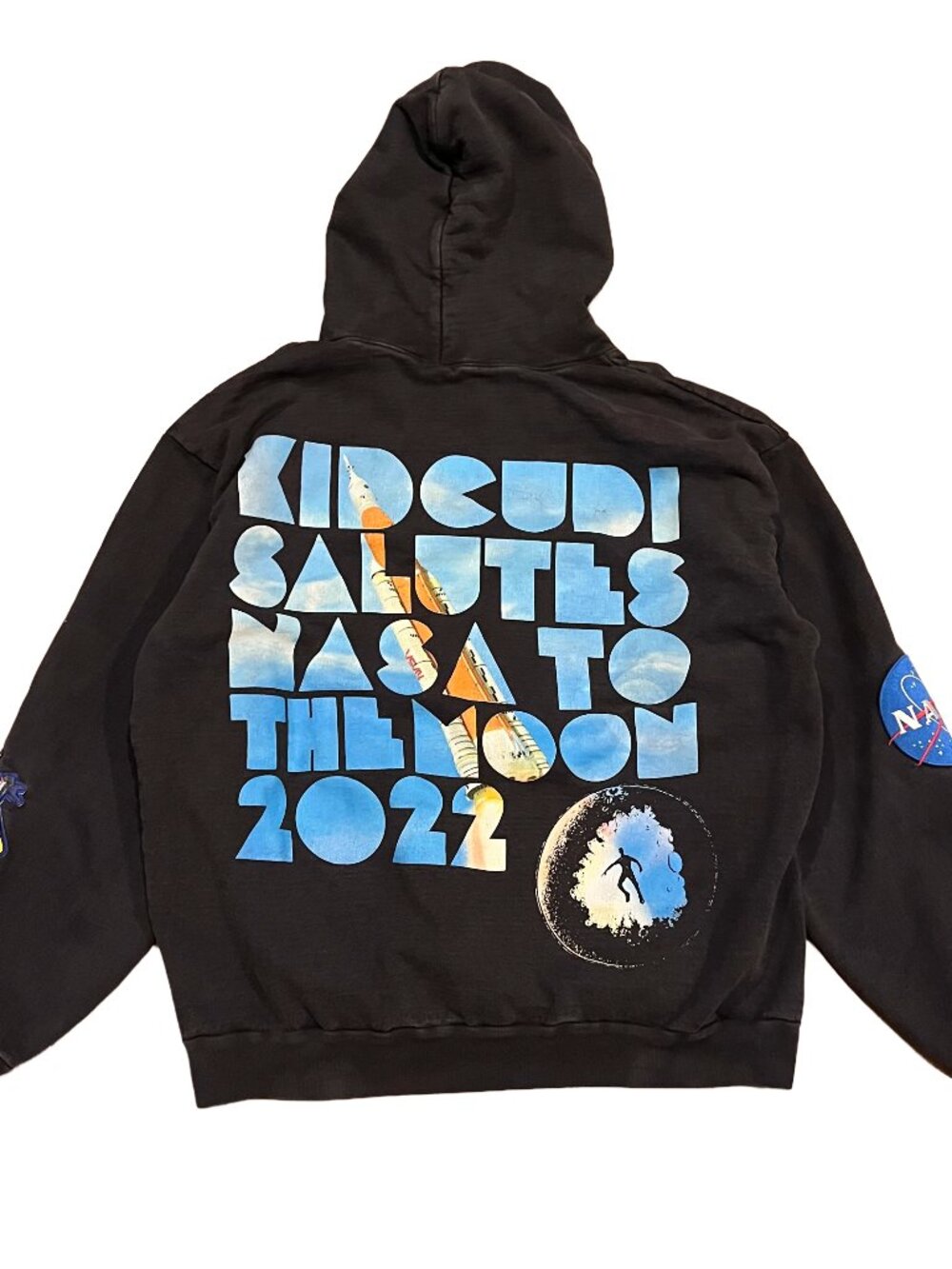 Kid Cudi Salutes NASA to the Moon Patches NASA Black Hoodie MEN Sz XL